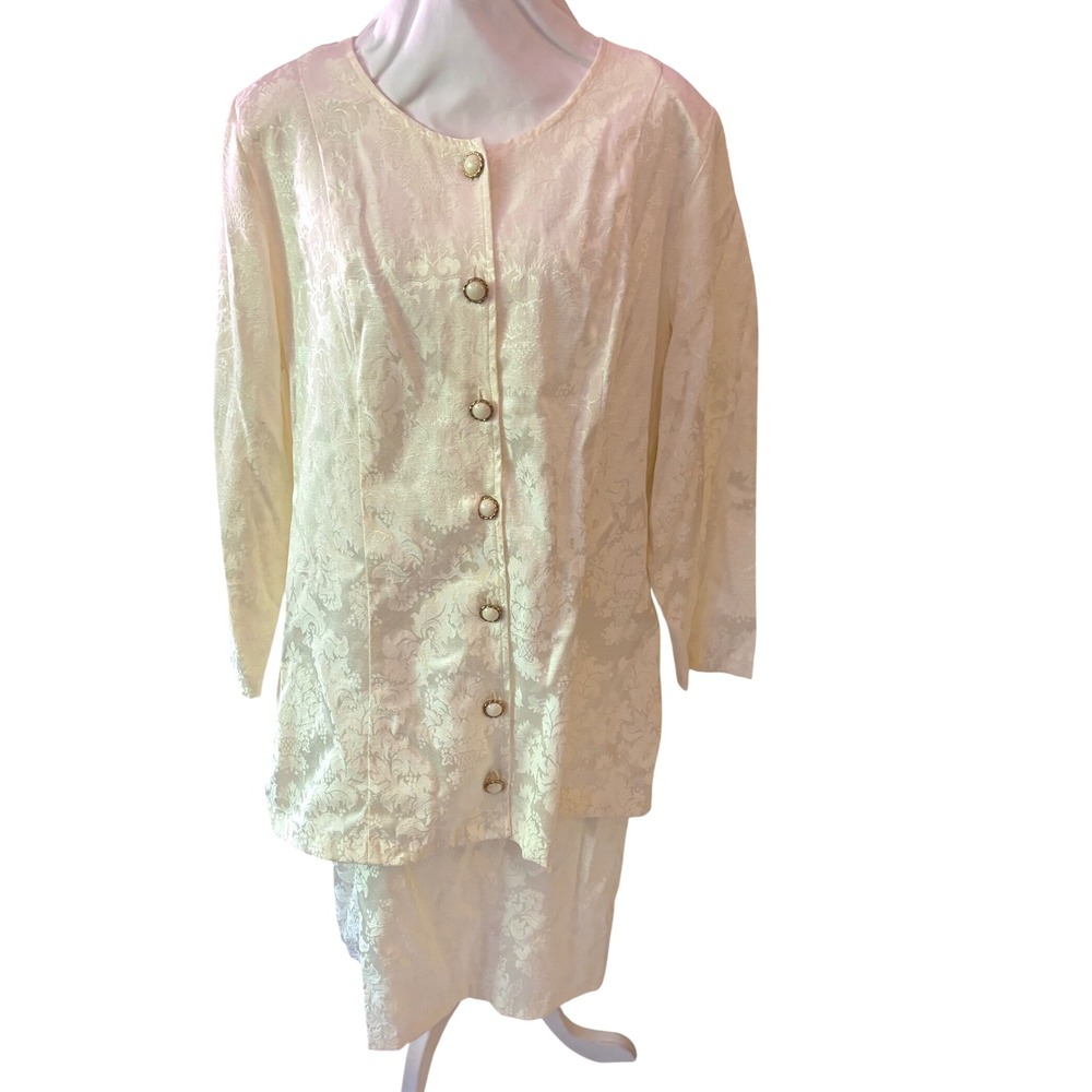 More Promises Skirt Suit Set 20W Yellow‎ Brocade Floral Jacket Plus Size